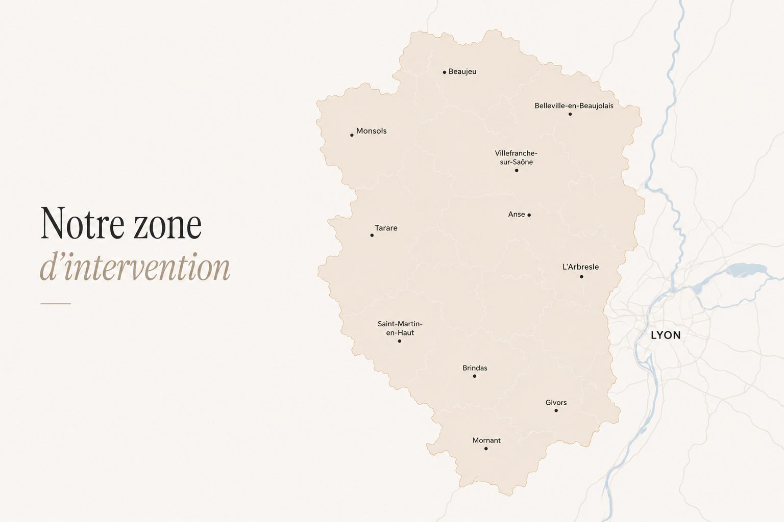 Carte de la zone d'intervention — Ouest lyonnais et Beaujolais